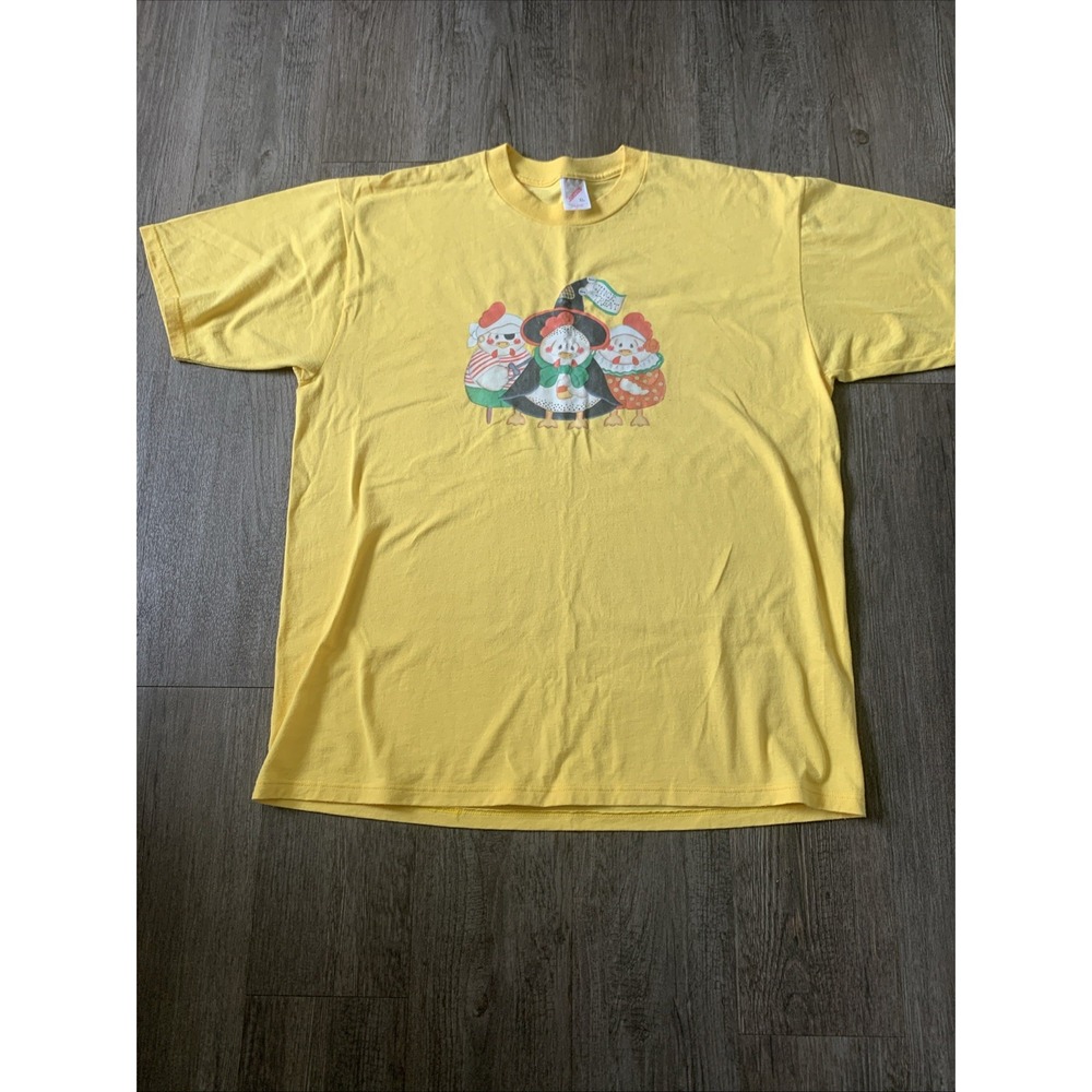 Jerzees Chick Or Treat Halloween Graphic T-Shirt Yellow Mens XL Made in USA